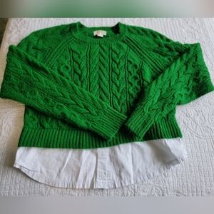 Anthropologie Maeve Emerald Cable Knit Sweater